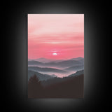 Sunset Over The Smoky Mountains, Framed Canvas Print, Smoky Mountain Art, Landscape Photography Style Home Decor, Retro Wave Art