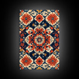Floral Pattern Wall Art, Mexican Tile Pattern Framed Canvas Print, Chicano Art, Textile Inspired Wall Art, Southwestern Pueblo Style Art