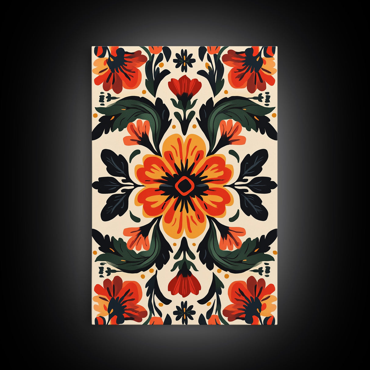 Floral Pattern Canvas Print, Mid-Century Modern Style Abstract Art, Botanical Print, Modern Flower Art Print