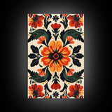 Floral Pattern Canvas Print, Mid-Century Modern Style Abstract Art, Botanical Print, Modern Flower Art Print