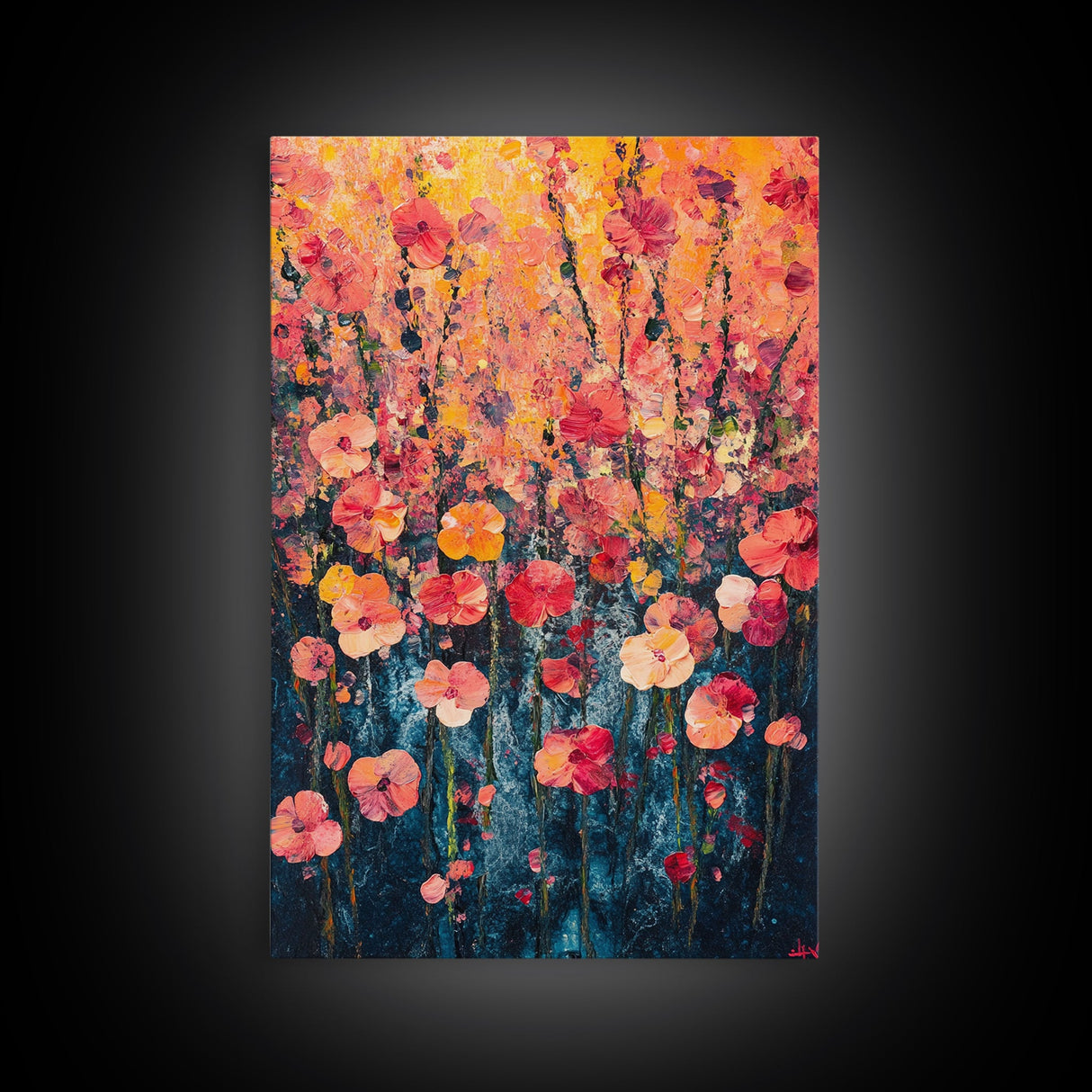 Field of Wildflowers Framed Canvas Print, Wood Framed Wall Art, Wild Flower Painting Print, Wild Flowers In The Spring Wall Art Home Decor