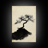 Black and White Charcoal Sketch Print of a Bonzai Tree, Framed Canvas Print, Wabi Sabi Art, Wabi Sabi Painting, Minimalist Home Decor