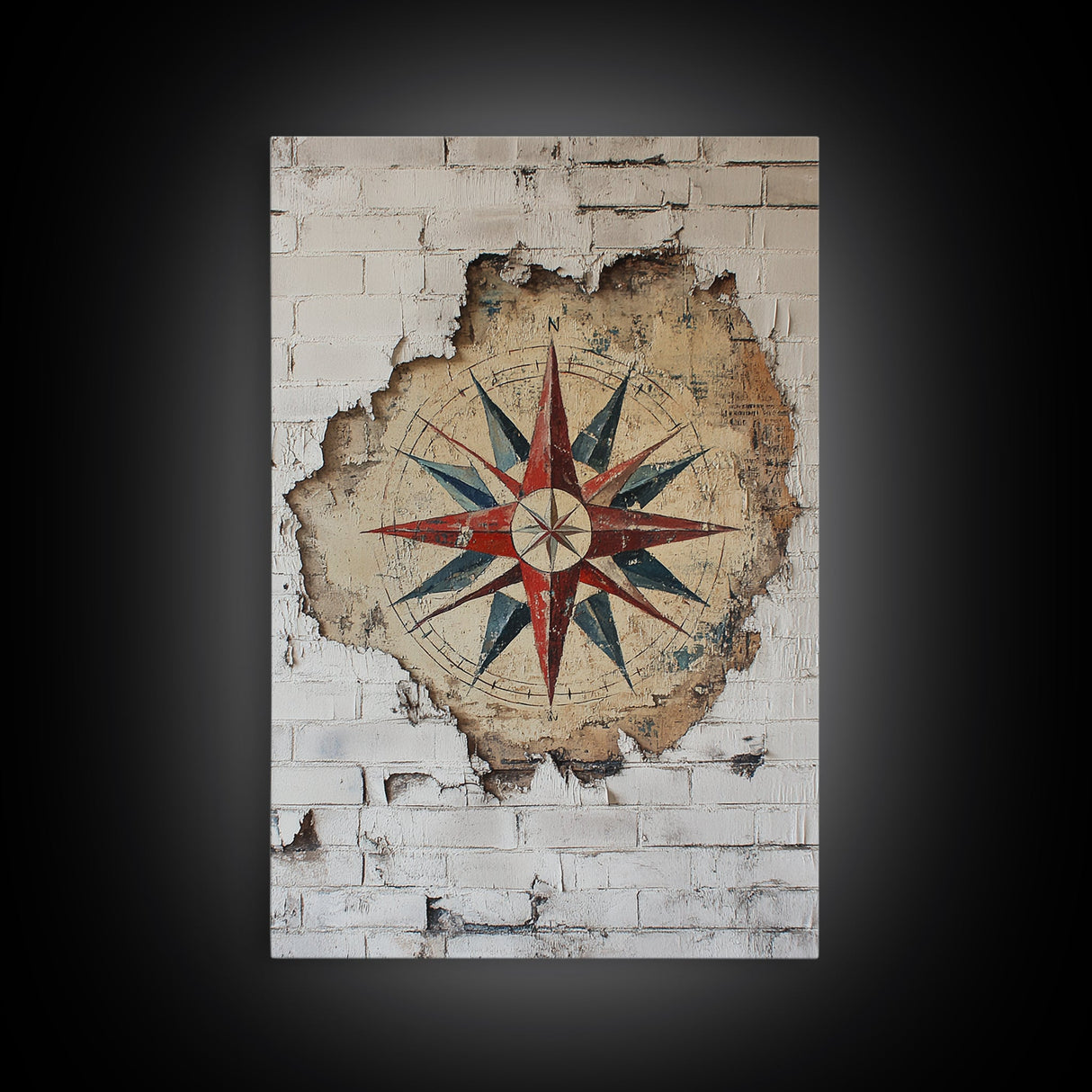 The Compass Rose Behind The Wall Framed Canvas Print, Beach Wall Decor, Travel Decor, Vacation Gift Idea