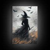 Witch Painting Print, Spooky Season Witchy Wall Art, Framed Canvas Print, Gothic Home Decor, Goth Decor, Witch Wall Art, Halloween Decor