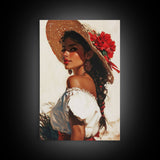 Mexicano Latina Portrait Canvas Print, Romantic Mariachi Wall Decor, Southwestern Modern Art, Rustic Mexicano Wall Art, Chicano Painting