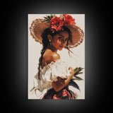 Portrait of a Latina Framed Canvas Print, Mariachi Home Decor, Chicano Painting, Southwestern Modern Art, Tejano Decor, Rustic Mexicano Art