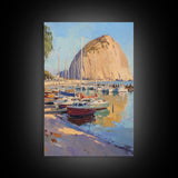 Italian Seaside Village Framed Canvas Print, Sailboat Painting, Italy Painting, Italy Decor, Vacation Gift Idea, Maine Oil Painting, Nautical Home Decor