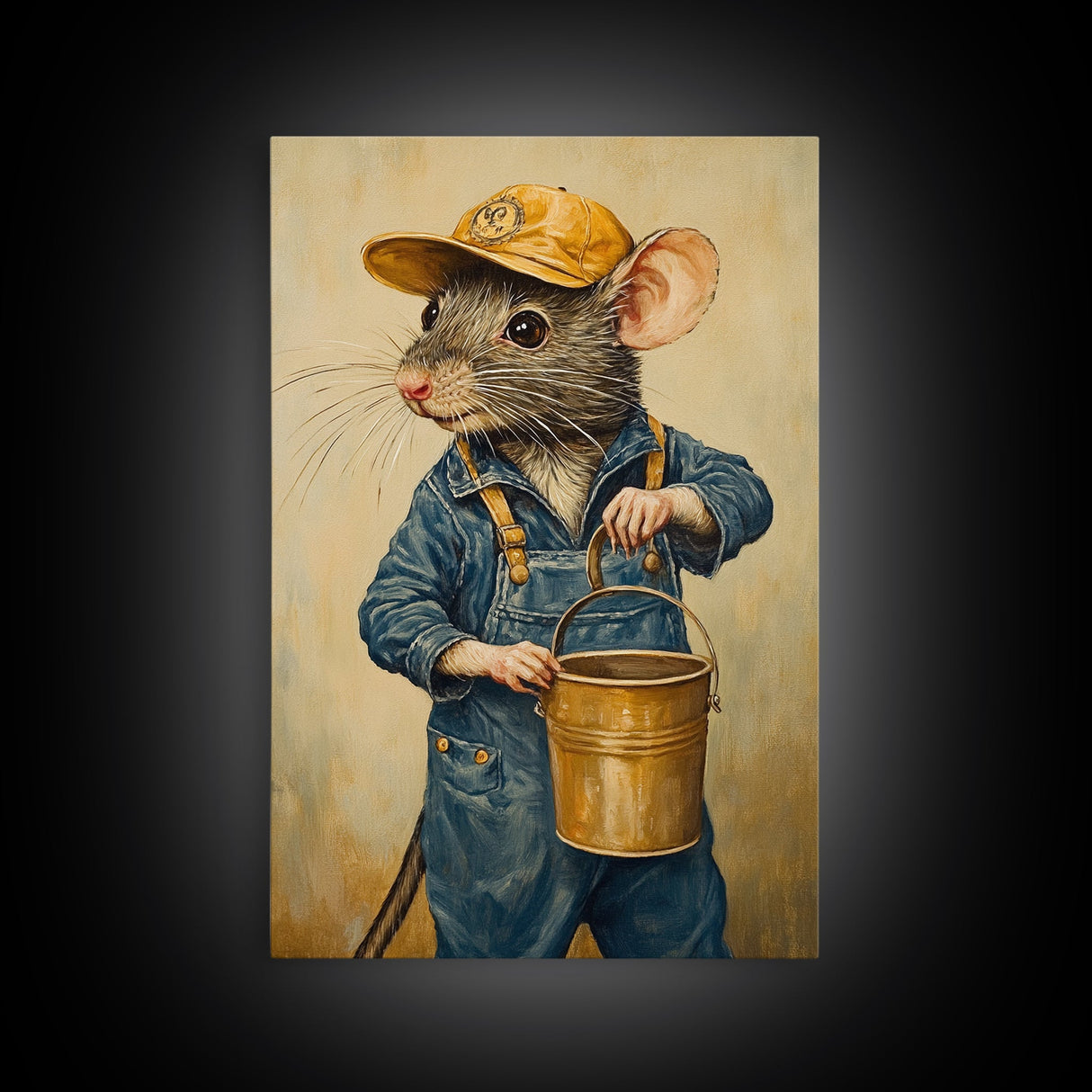 Rats with Jobs, Framed Canvas Print, Rat Painting, The Rat Painter, Cute Rat Home Decor, Rat Handyman