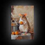 Rats with Jobs, Framed Canvas Print, Rat Painting, The Rat Chef, Cute Rat Home Decor, Rat Cooking Stew