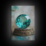 Emerald Painting Print, Framed Canvas Print, Gemstones Wall Art, Precious Stone Painting, Green Gem, Ruby Painting, Antique Minerals Art