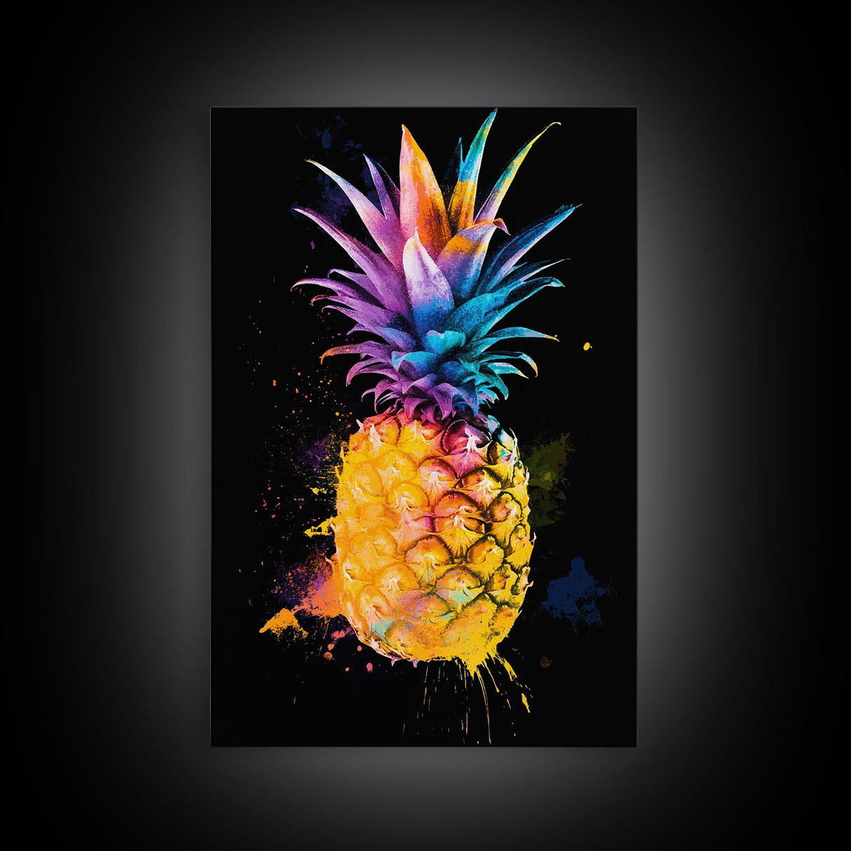 Retro Pineapple Painting Print, Framed Canvas Print, Kitchen or Dining Room Wall Art, Retro Home Decor, Pineapple Painting