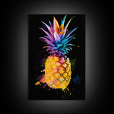 Retro Pineapple Painting Print, Framed Canvas Print, Kitchen or Dining Room Wall Art, Retro Home Decor, Pineapple Painting