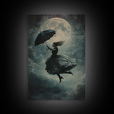 The Witch and her Umbrella Framed Canvas print, Witchy Decor, Witch painting, Witch Wall Art, Halloween Gift Idea