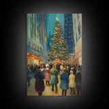 Christmas in Town Sqaure Framed Canvas Print, Retro Christmas Village Wall Art, Christmas Decor, Christmas Wall Art, Farmhouse Christmas