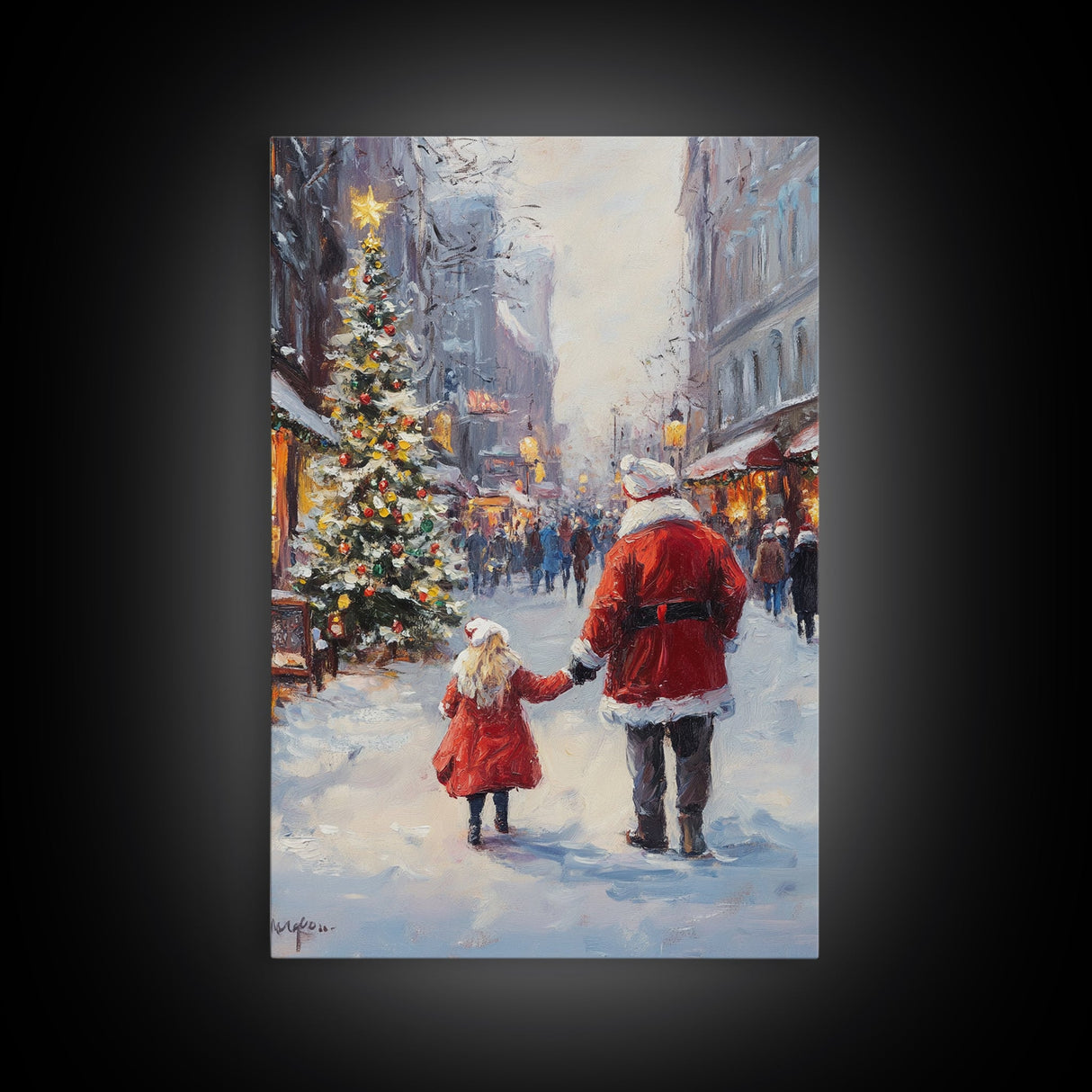 Santa in the Town Square, Framed Cavnas Print, Christmas Decor, Christmas Wall Art, Rustic Wall Art, Retro Christmas Wall Art