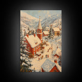 Victorian Christmas Village Art Canvas Print, Christmas Village Painting, Christmas Mantle Art, Christmas Centerpiece Wall Art