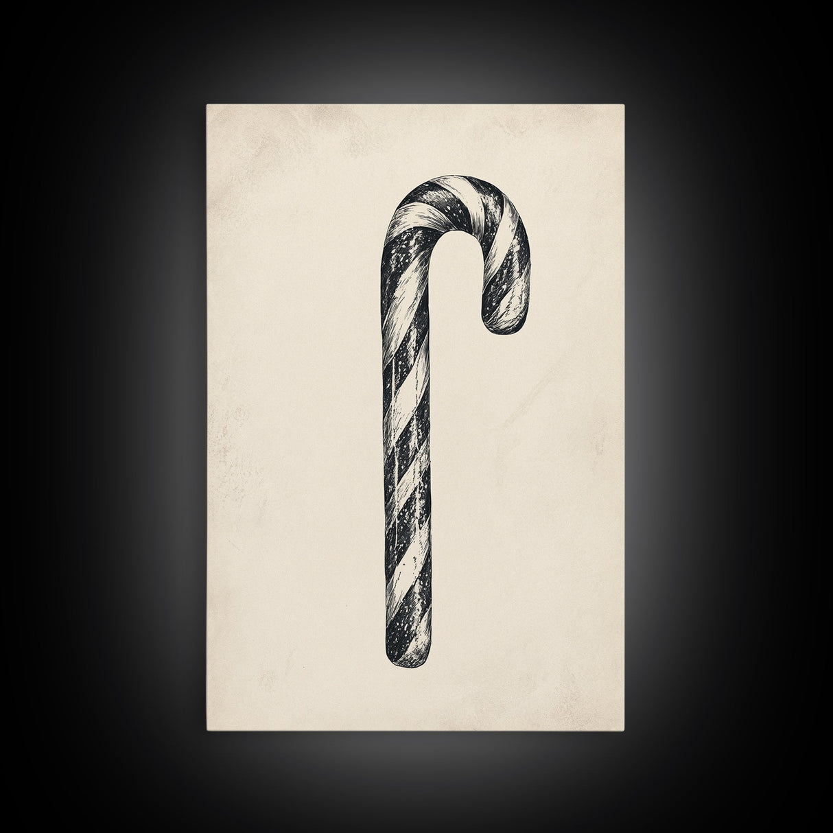 Black and White Candy Cane Sketch, Canvas Print, Christmas Decor, Christmas Painting, Christmas Wall Art