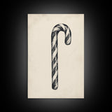 Black and White Candy Cane Sketch, Canvas Print, Christmas Decor, Christmas Painting, Christmas Wall Art