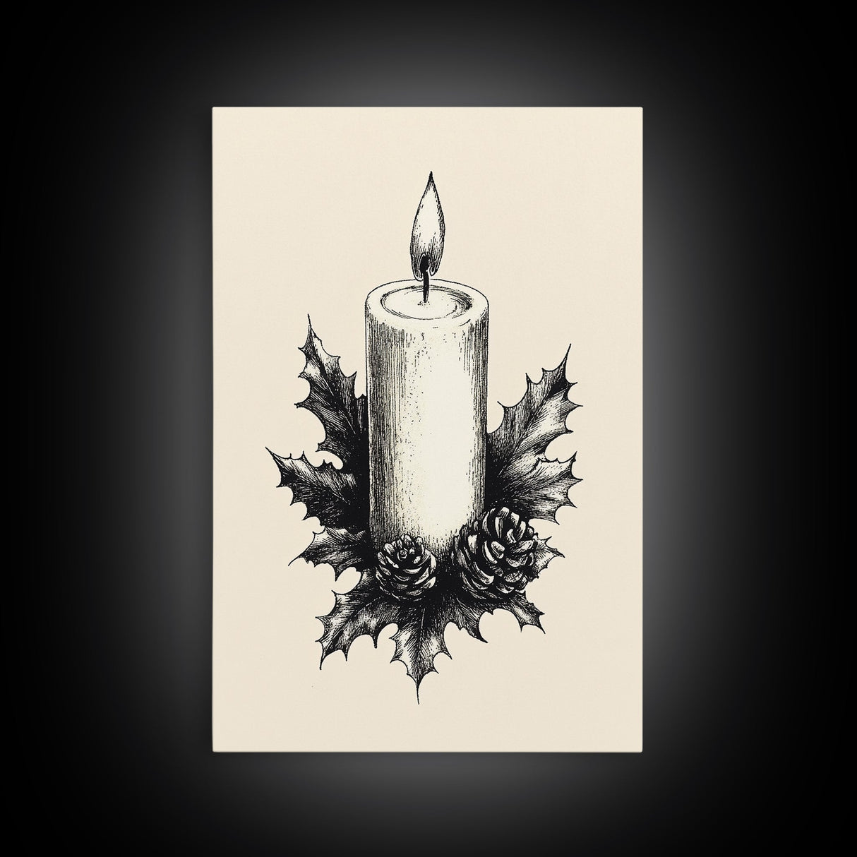 Rustic Christmas Candle Canvas Print - Framed Canvas - Minimalist Christmas Art - Boho Christmas Art - Rustic Christmas Art