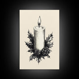 Rustic Christmas Candle Canvas Print - Framed Canvas - Minimalist Christmas Art - Boho Christmas Art - Rustic Christmas Art