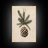 Boho Christmas Pinecone Canvas Print - Framed Canvas - Minimalist Christmas Art - Boho Christmas Art - Rustic Christmas Art