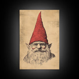 Sketch of a Gnome Canvas Print - Framed Canvas - Minimalist Christmas Art - Boho Christmas Art - Rustic Christmas Art
