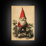 Painting of a Gnome Canvas Print - Framed Canvas - Minimalist Christmas Art - Boho Christmas Art - Rustic Christmas Art