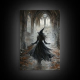 Witchy Decor Framed Canvas Print, Dark Academia, Witch Painting Print, Gothic Decor, Moody Witch Oil Painting, Halloween Art