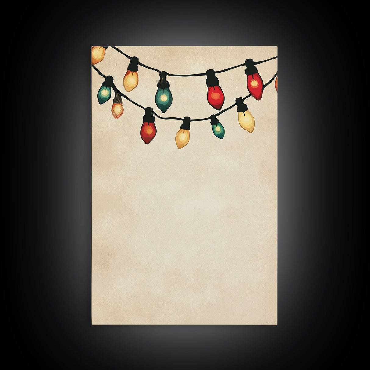 Drawing of Retro Christmas Lights Canvas Print - Framed Canvas - Minimalist Christmas Art - Boho Christmas Art - Rustic Christmas Art