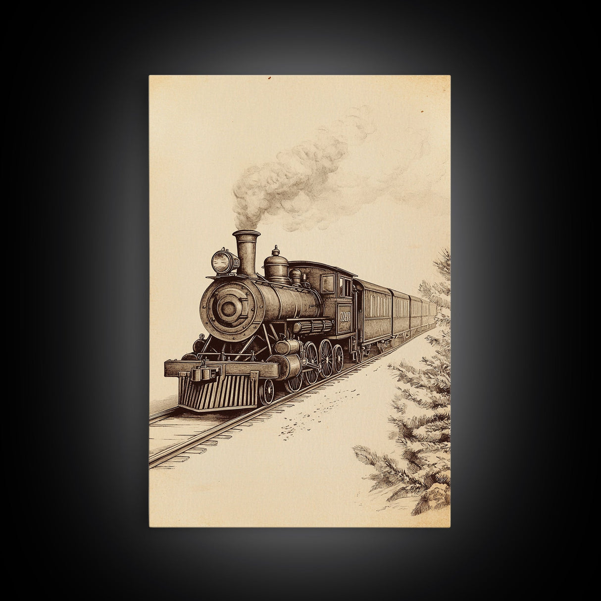 Boho Christmas Train Canvas Print - Framed Canvas - Minimalist Christmas Art - Boho Christmas Art - Rustic Christmas Art