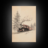 The Polar Express Train Canvas Print - Framed Canvas - Minimalist Christmas Art - Boho Christmas Art - Rustic Christmas Art