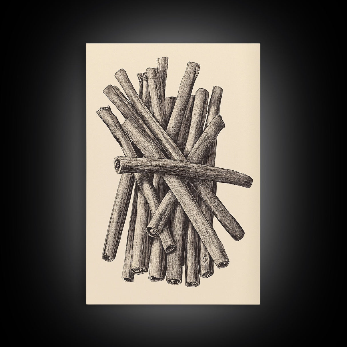 Retro Cinnamon Sticks Canvas Print - Framed Canvas - Minimalist Christmas Art - Boho Christmas Art - Rustic Christmas Art