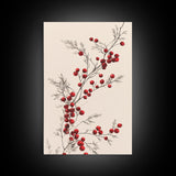 Holly Berries Canvas Print - Framed Canvas - Minimalist Christmas Art - Boho Christmas Art - Rustic Christmas Art