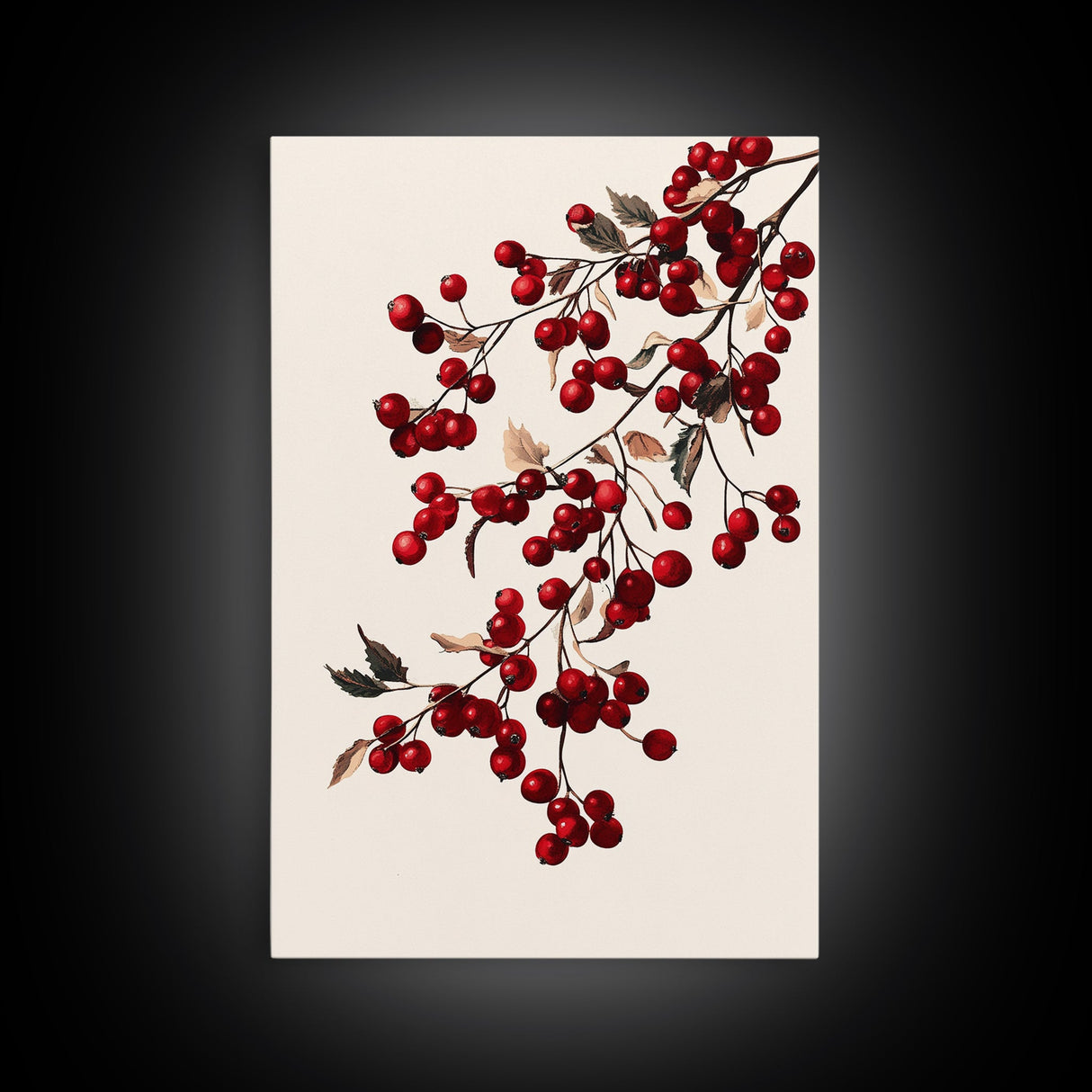 Vintage Holly Berries Canvas Print - Framed Canvas - Minimalist Christmas Art - Boho Christmas Art - Rustic Christmas Art
