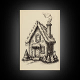 Vintage Gingerbread House Canvas Print - Framed Canvas - Minimalist Christmas Art - Boho Christmas Art - Rustic Christmas Art