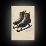 Retro Christmas Ice Skates Canvas Print - Framed Canvas - Minimalist Christmas Art - Boho Christmas Art - Rustic Christmas Art