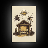 Vintage Nativity Scene Canvas Print - Framed Canvas - Minimalist Christmas Art - Boho Christmas Art - Rustic Christmas Art