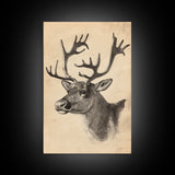 Christmas Reindeer Canvas Print - Framed Canvas - Minimalist Christmas Art - Boho Christmas Art - Rustic Christmas Art