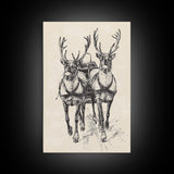 Santa's Sleigh Canvas Print - Framed Canvas - Minimalist Christmas Art - Boho Christmas Art - Rustic Christmas Art