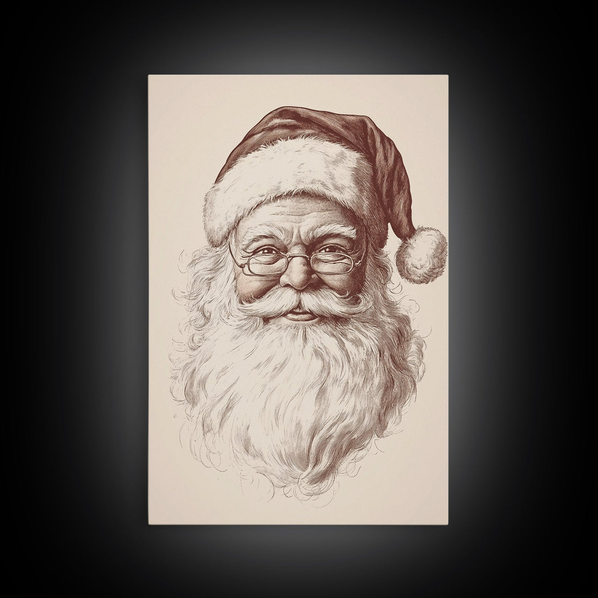 Santa Portrait Canvas Print - Framed Canvas - Minimalist Christmas Art - Boho Christmas Art - Rustic Christmas Art