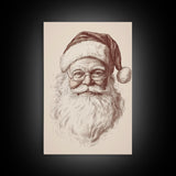 Santa Portrait Canvas Print - Framed Canvas - Minimalist Christmas Art - Boho Christmas Art - Rustic Christmas Art