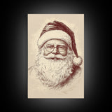 Portrait of Santa Clause Canvas Print - Framed Canvas - Minimalist Christmas Art - Boho Christmas Art - Rustic Christmas Art