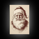 Vintage Santa Painting Canvas Print - Framed Canvas - Minimalist Christmas Art - Boho Christmas Art - Rustic Christmas Art