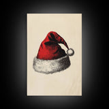 Retro Santa Hat Sketch Canvas Print - Framed Canvas - Minimalist Christmas Art - Boho Christmas Art - Rustic Christmas Art