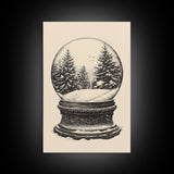 Sketch of a Christmas Snow Globe Canvas Print - Framed Canvas - Minimalist Christmas Art - Boho Christmas Art - Rustic Christmas Art