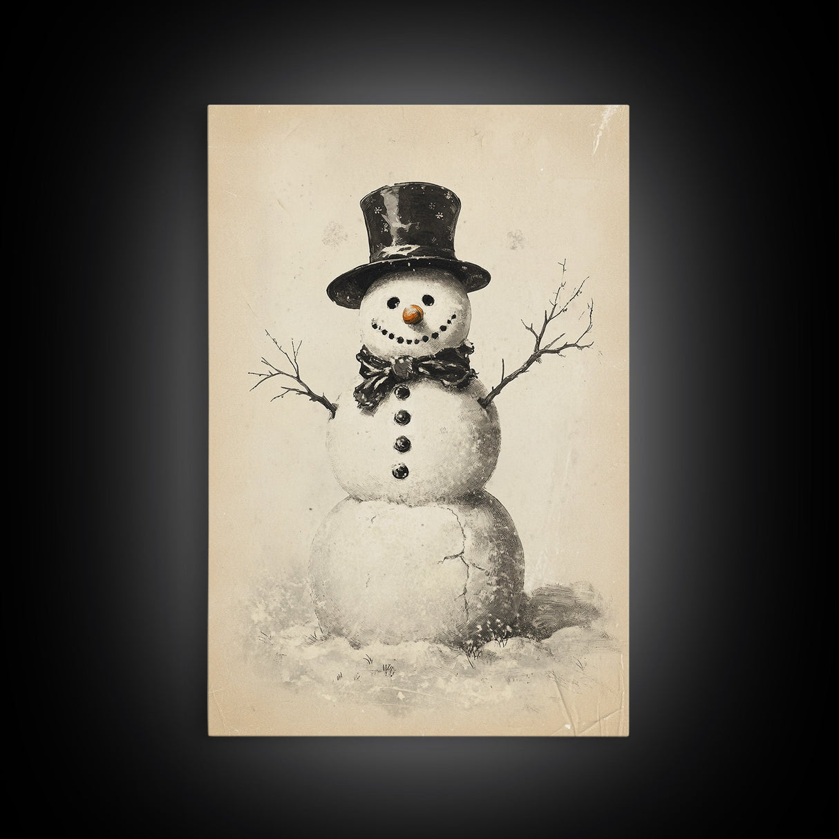 Retro Snowman Canvas Print - Framed Canvas - Minimalist Christmas Art - Boho Christmas Art - Rustic Christmas Art