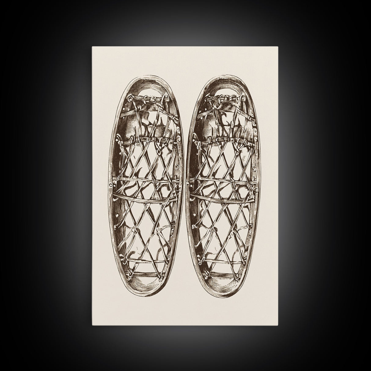 Vintage Snow Shoes Canvas Print - Framed Canvas - Minimalist Christmas Art - Boho Christmas Art - Rustic Christmas Art