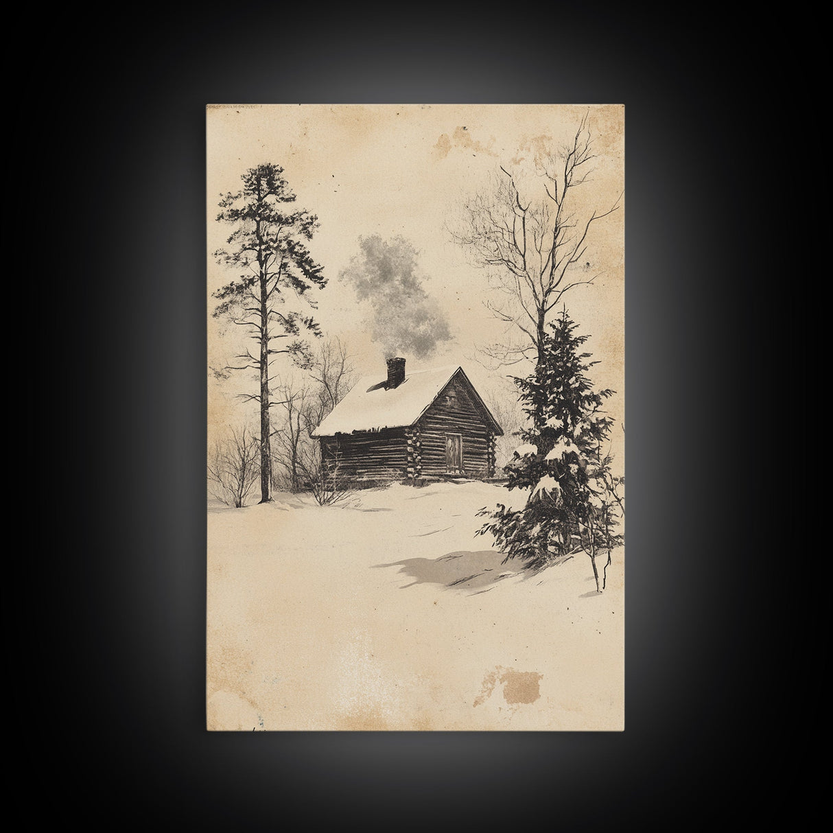 Christmas Cabin Canvas Print - Framed Canvas - Minimalist Christmas Art - Boho Christmas Art - Rustic Christmas Art
