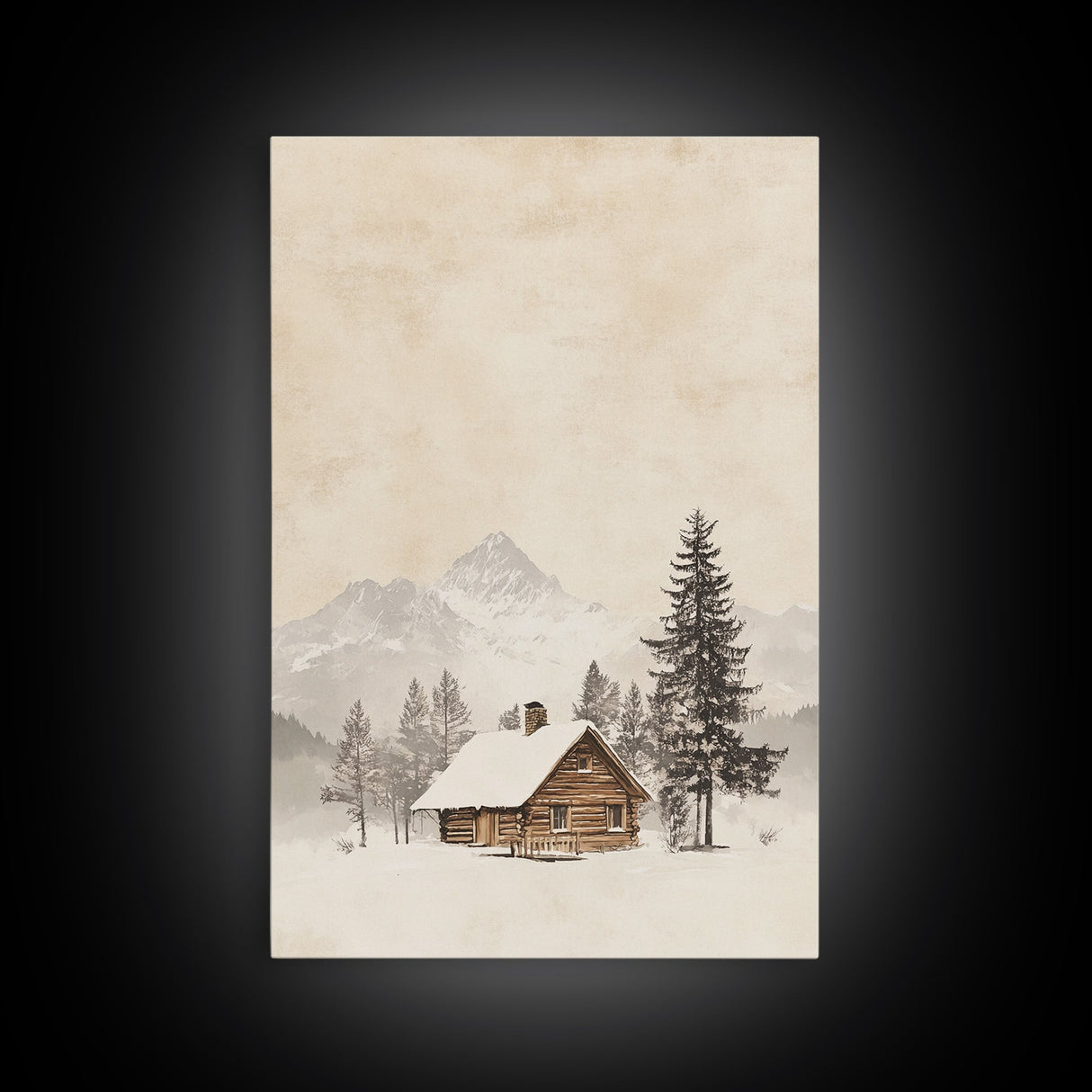 Winter Cabin Canvas Print - Framed Canvas - Minimalist Christmas Art - Boho Christmas Art - Rustic Christmas Art - Winter Decor - Cabin Decor
