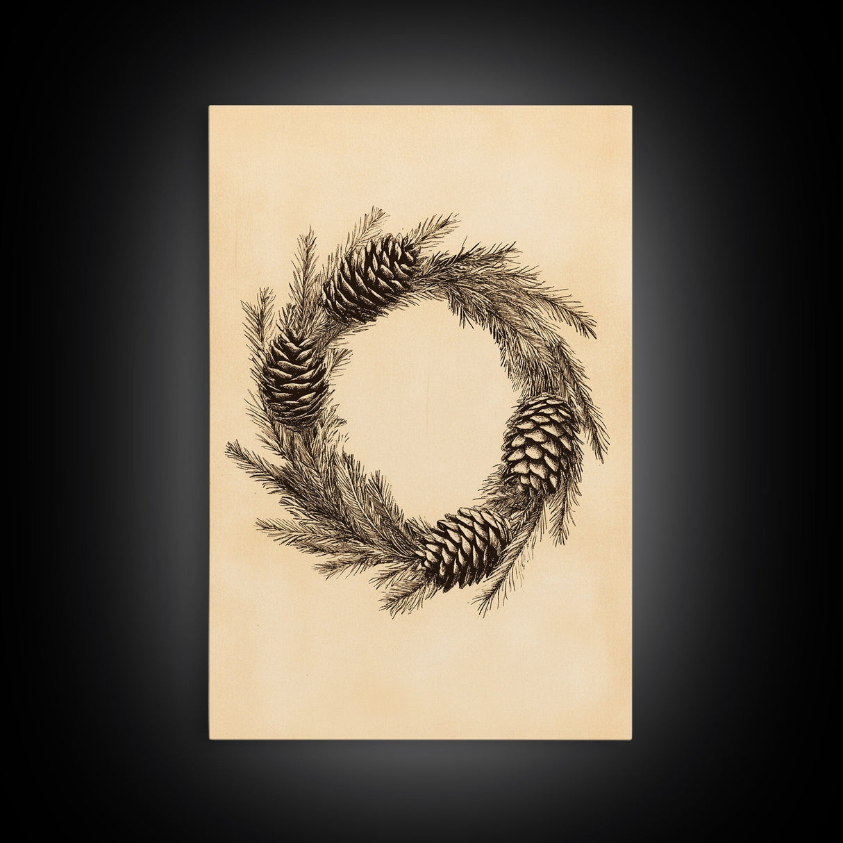 Christmas Wreath Canvas Print - Framed Canvas - Minimalist Christmas Art - Boho Christmas Art - Rustic Christmas Art